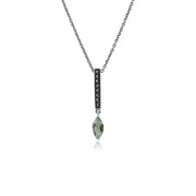 Collier Barre Style Art Déco Argent 925 Quartz Marquise Vert et Marcassite