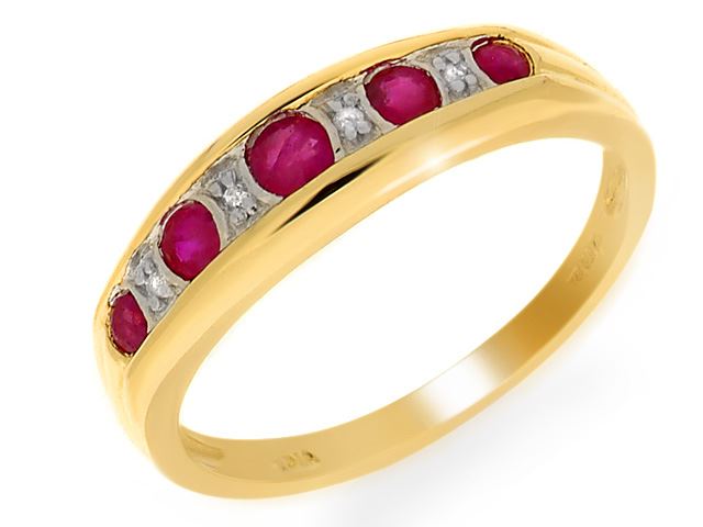 Bague Classique Demi-Eternité Or Jaune 375 Rubis et Diamant