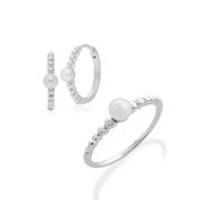 Bague et Boucles d'Oreilles Créoles Essentiel Argent 925 Perle