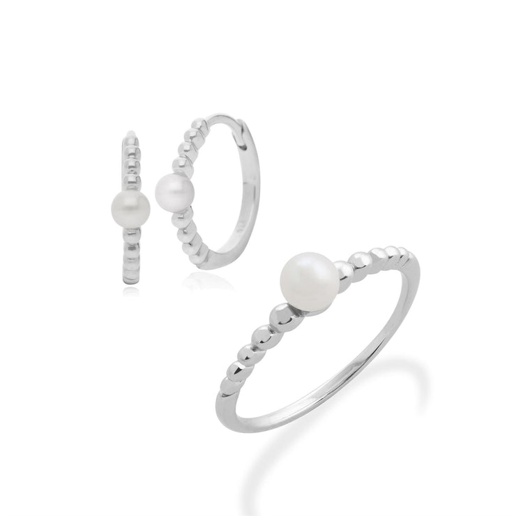 Bague et Boucles d'Oreilles Créoles Essentiel Argent 925 Perle