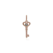 Pendentif Classique Cadenas Cœur Torsadé Argent 925 Plaqué Or Rose et Charms Clé Aigue-Marine