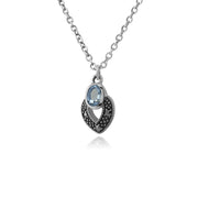 Collier Style Art Déco Argent 925 Aigue-Marine Oval et Marcassite