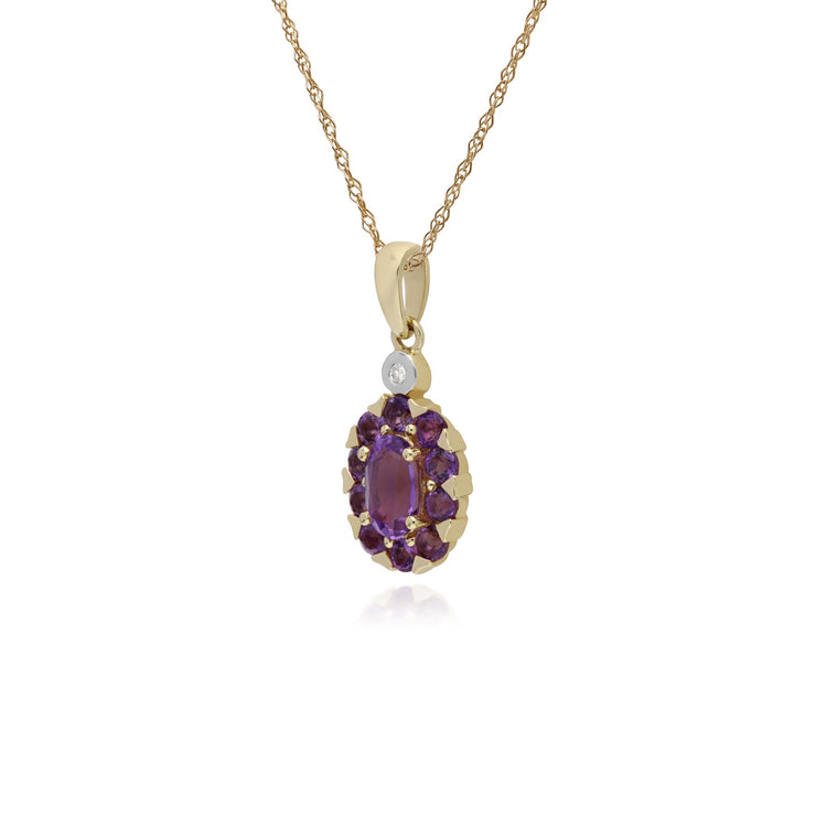 s 9 CT or Jaune Améthyste & Diamant Ovale Serti Pendentif sur 45cm Chaîne