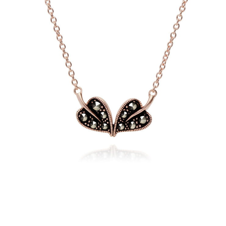 Plaqué or Rose Argent Sterling Marcassite Design de Feuille 42cm Collier
