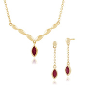 Collier et Boucles d'Oreilles Pendantes Classique Or Jaune 375 Rubis Marquise