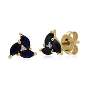 Pendentif et Boucles d'Oreilles Clou Classique Or Jaune 375 Saphir Marquise Cluster