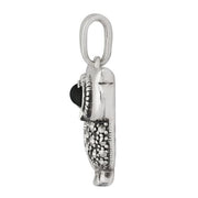 Pendentif et Boucles d'Oreilles Pendantes Chouette Style Art Nouveau Argent 925 Onyx Noir Ronde