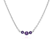 s Argent Sterling Trois Pierres Améthyste Rond Dégradé 45cm Collier