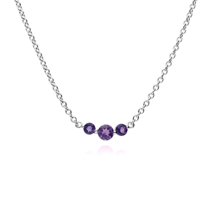 s Argent Sterling Trois Pierres Améthyste Rond Dégradé 45cm Collier