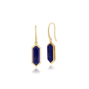 Pendentif et Boucles d'Oreilles Pendantes Géométique Argent 925 Plaqué Or Jaune Lapis Lazuli Prisme