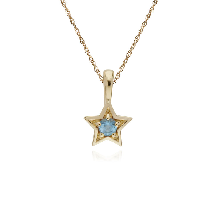 Pendentif et Boucles d'Oreilles Etoile Contemporaine Or Jaune 375 Topaze Bleue