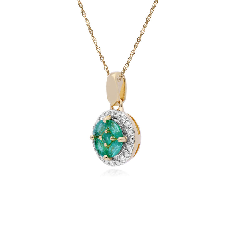 Pendentif Classique Or Jaune 375 Emerald Marquise et Diamant Halo