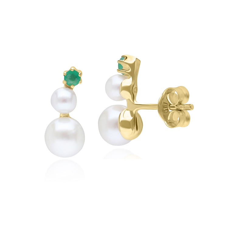 Boucles d'Oreilles Clou Climbers Modern Pearls Or Jaune 375 Emeraude et Perle