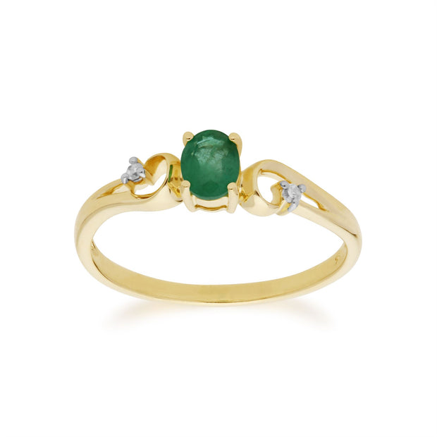 Gemondo Émeraude Bague, 9 CT or Jaune Émeraude et Diamant Classique Robe Bague Solitaire - Émeraude