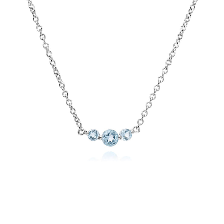 s Argent Sterling Trois Pierres Topaze Bleu Rond Dégradé 45cm Collier