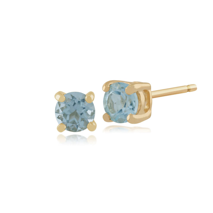 Boucles d'Oreilles Clou Topaze Bleue Classique Or Jaune 375 et Ear-Jacket Carré Diamant