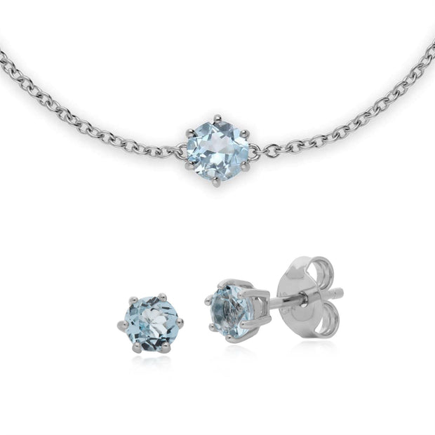 Bracelet et Boucles d'Oreilles Clou Classique Argent 925 Topaze Bleue