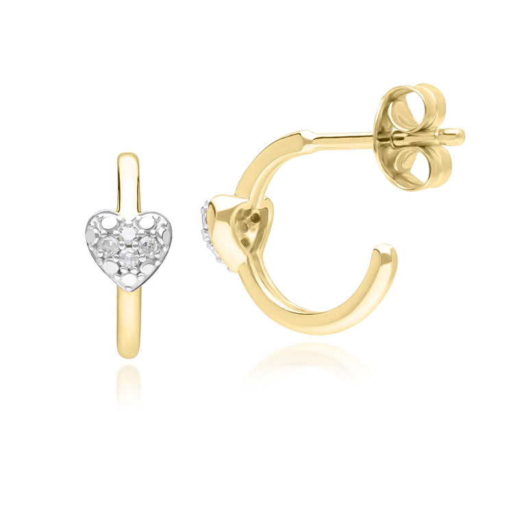 Boucles d'Oreilles Demi-Créoles Cœur Love en Or Jaune 375 avec Diamant