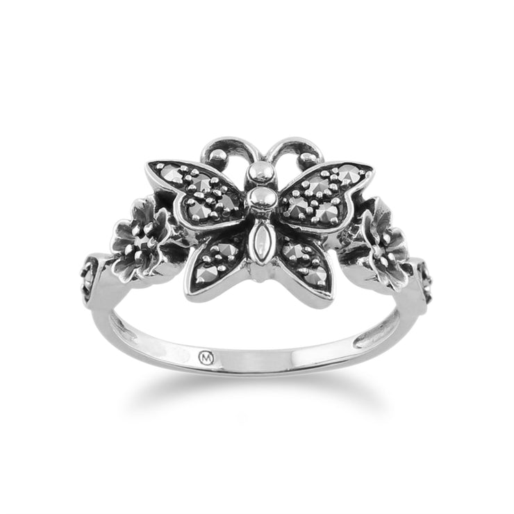 Bague Papillon Style Victorien Marcassite Argent Sterling Massif 0,28 ct