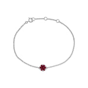 Bracelet Floral Or Blanc 375 Rubis Style Cluster