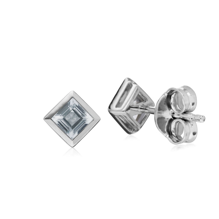 Transparent Topaze Boucles D'Oreilles, Argent Sterling Simple Transparent Topaze Chaton Carré Boucles D'Oreilles
