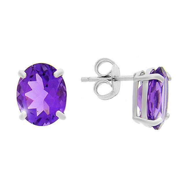 Blanc 9 Ct Or 4.00ct CT COUPE OVALE NATURAL AMETHYST Boucles d'oreilles classiques