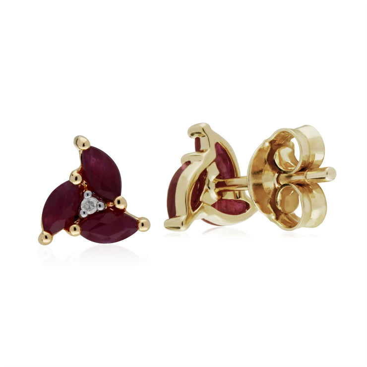 rubis Boucles d'oreilles, 9 Ct Or jaune Rubis MARQUISE GRAPPE Boucles d'oreilles clous