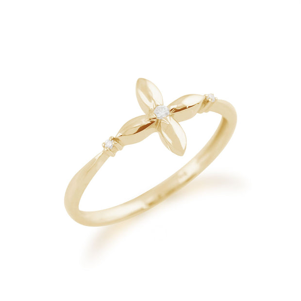 gemondo Bague diamant, 9 Ct Or Jaune 0.02ct CT DIAMANT IXORA Bague Fleur