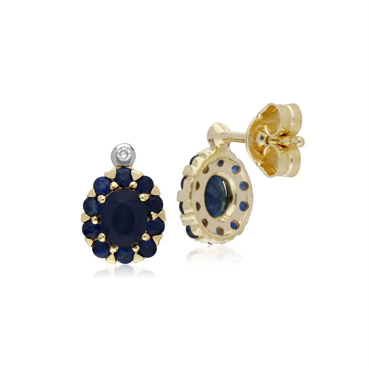 9 ct Saphir or Jaune & Diamant Ovale Grappe Boucles D'Oreilles Clous