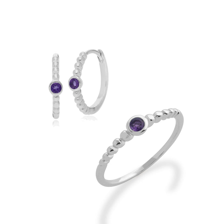Bague et Boucles d'Oreilles Créoles Essentiel Argent 925 Améthyste