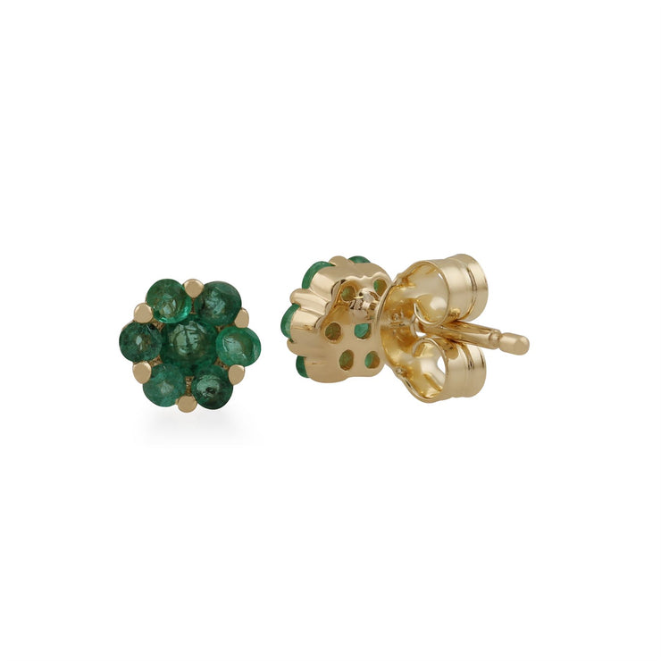 Boucles d'Oreilles Clou floral Or Jaune 375 Emeraude Style Cluster