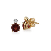 Boucles d'Oreilles Clou Classique Or Jaune 375 Grenat Rond et Diamant