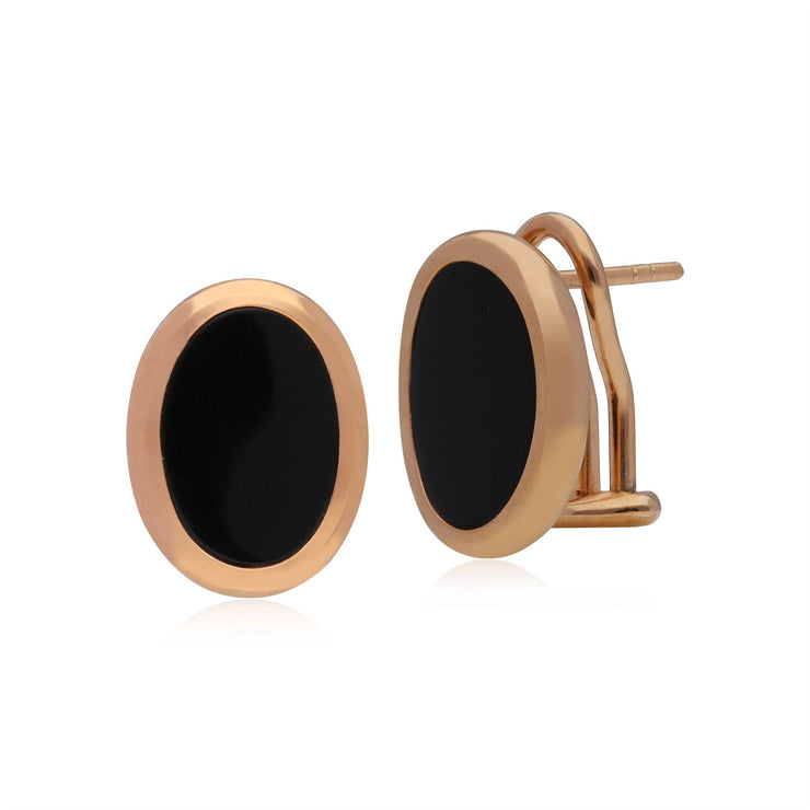 Boucles d'Oreilles Clou Kosmos Argent 925 Plaqué Or Rose Onyx Noire
