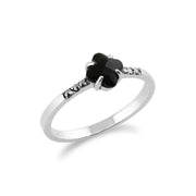 Gemondo 925 Argent Art Déco Onyx et Marcassite Bague