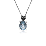 Topaze Collier, Argent Sterling Topaze Bleu & Marcassite Ovale 45cm Collier