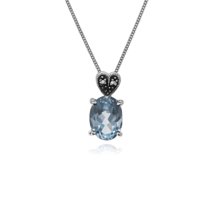 Topaze Collier, Argent Sterling Topaze Bleu & Marcassite Ovale 45cm Collier