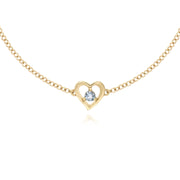 Aigue-Marine Bracelet, 9 CT or Jaune Aigue-Marine Rond Pierre Unique Coeur 19cm Bracelet