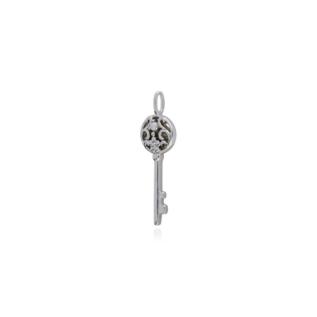Pendentif Classique Argent 925 Grande Clé avec Perle