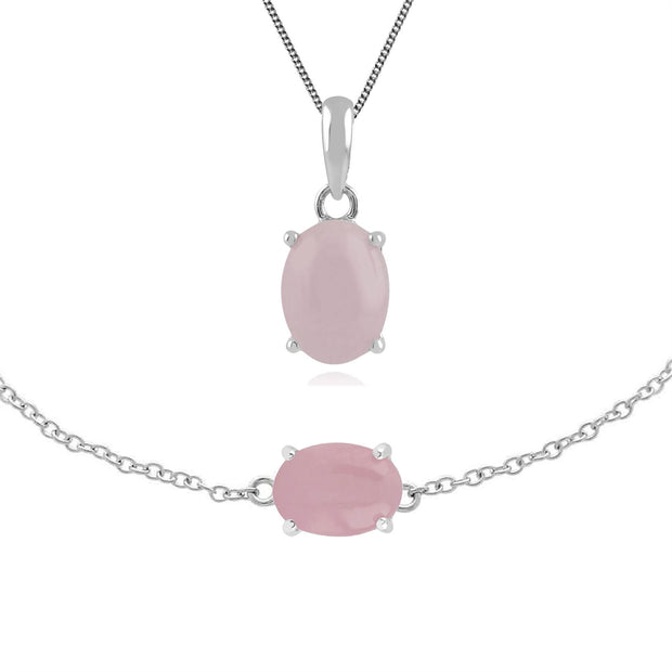 Pendentif et Bracelet Classique Argent 925 Kunzite Opaque Oval