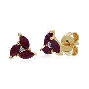 rubis Boucles d'oreilles, 9 Ct Or jaune Rubis MARQUISE GRAPPE Boucles d'oreilles clous