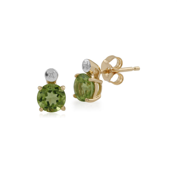 Boucles d'Oreilles Clou Classique Or Jaune 375 Péridot rond et Diamant