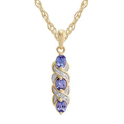 Pendentif Style Art Nouveau Or Jaune 375 Tanzanite Ovale et Diamant