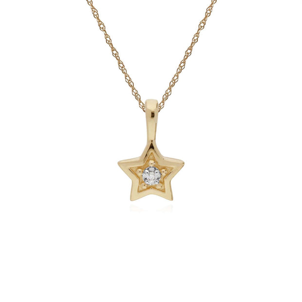 Collier Diamant, 9 CT or Jaune Diamant Pierre Unique Étoile Pendentif sur 45cm Chaîne