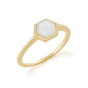 Bague Géométrique Argent Plaqué Or Nacre Prisme Hexagonal