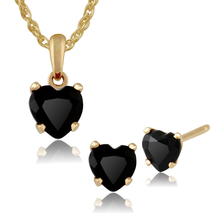 Pendentif et Boucles d'Oreilles Clou Cœur Classique Or Jaune 375 Saphir