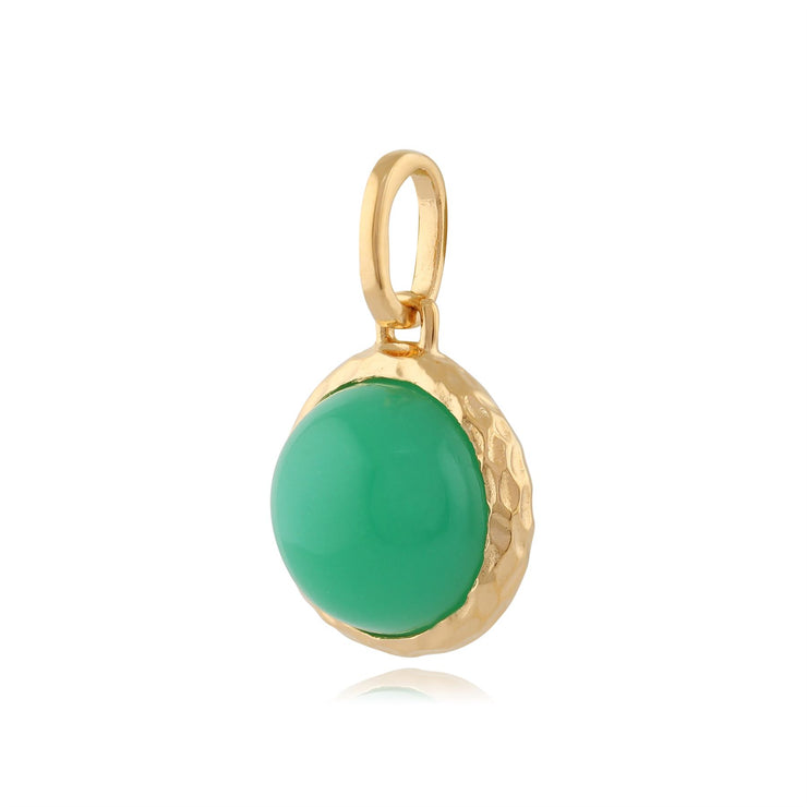 Pendentif et Boucles d'Oreilles Pendantes Boho Argent 925 Plaqué Or Jaune Chrysoprase Vert Rond serti Clos