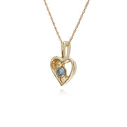 Aigue-Marine Collier, 9 CT or Jaune Aigue-Marine Pierre Unique Coeur Pendentif sur 45cm Chaîne