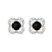 Boucles d'Oreilles Clou Onyx Noir Classique Or Jaune 375 et Ear-Jacket Fleur Diamant