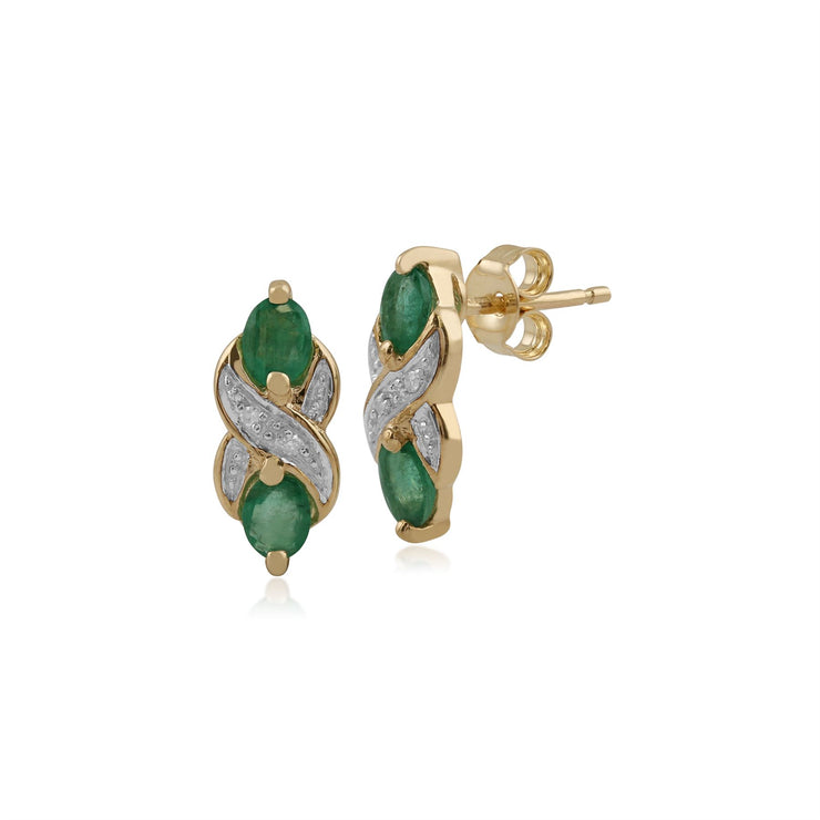 Jaune 9ct Or 0.66ct Émeraude & Diamant Art Nouveau Clous