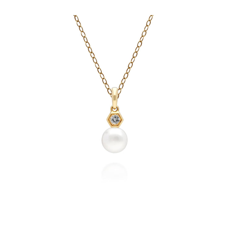 Pendentif Moderne Or Jaune 375 Topaze Blanche et Perle